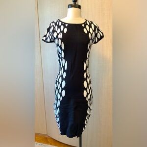 Women’s Carmen Marc Valvo Knee Length Sweater Dress Black White Size Medium
